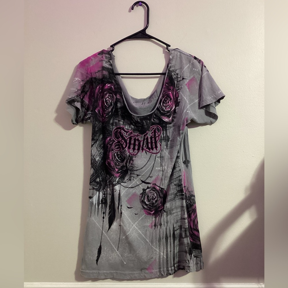 -grey and pink AFFLICTION y2k styled top -size Medium